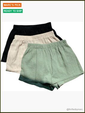 3 Pack Linen Shorts Plaid Gingham Striped Summer Beach Lounge Sleep